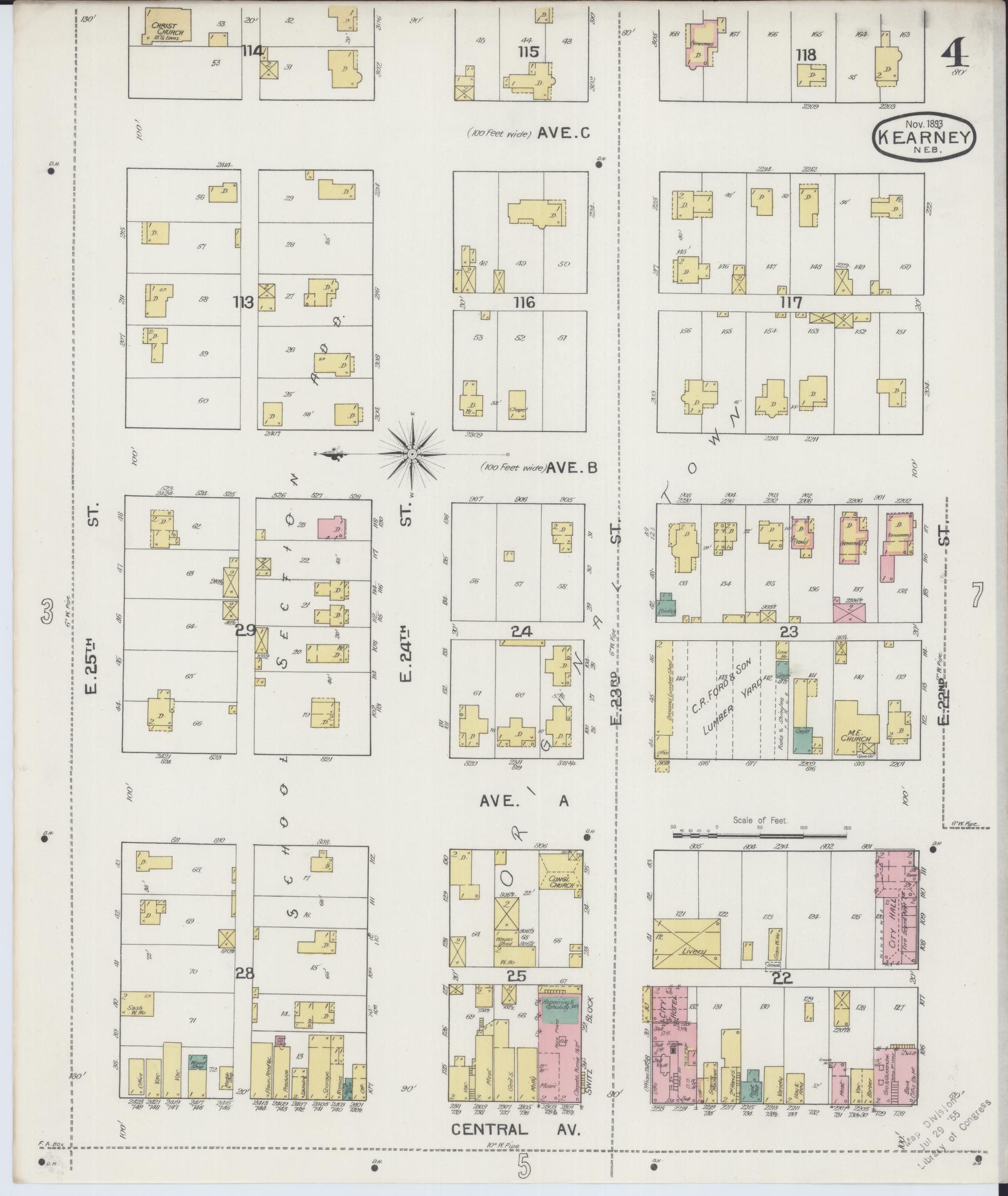 Sanborn Fire Insurance Map from Kearney, Buffalo County, Nebraska (1893), Sheet #0004 - Historic Sanborn Fire Insurance Map Print, vintage old map wall art, antique decor, genealogy gift, Nebraska Nebraska map
