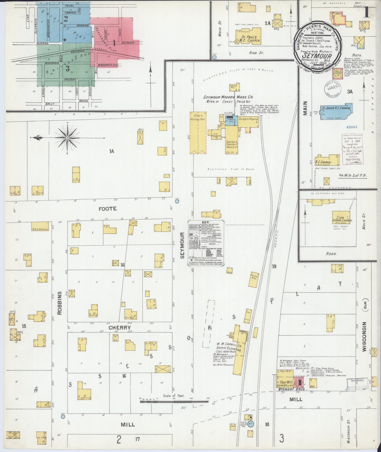 Sanborn Fire Insurance Map from Seymour, Outagamie County, Wisconsin (1900), Sheet #0001 - Historic Sanborn Fire Insurance Map Print, vintage old map wall art, antique decor, genealogy gift, Wisconsin Wisconsin map