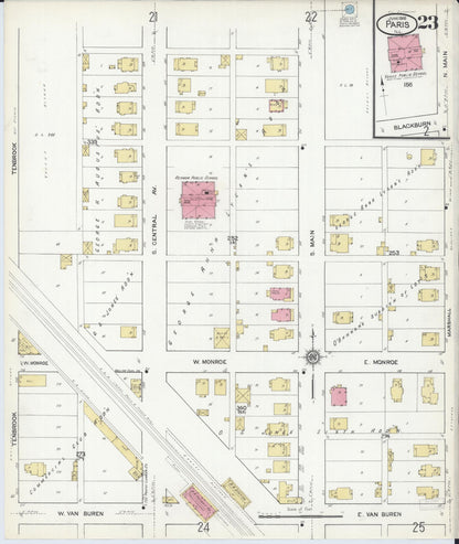 Sanborn Fire Insurance Map from Paris, Edgar County, Illinois (1916), Sheet #0023 - Historic Sanborn Fire Insurance Map Print, vintage old map wall art, antique decor, genealogy gift, Illinois Illinois map