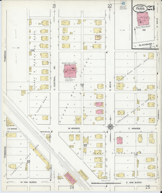 Sanborn Fire Insurance Map from Paris, Edgar County, Illinois (1916), Sheet #0023 - Historic Sanborn Fire Insurance Map Print, vintage old map wall art, antique decor, genealogy gift, Illinois Illinois map