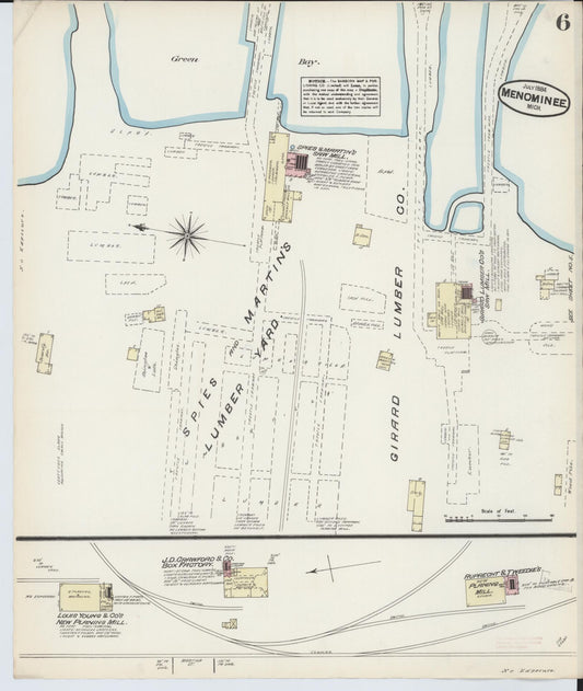 Sanborn Fire Insurance Map from Menominee, Menominee County, Michigan (1884), Sheet #0006 - Historic Sanborn Fire Insurance Map Print, vintage old map wall art, antique decor, genealogy gift, Michigan Michigan map