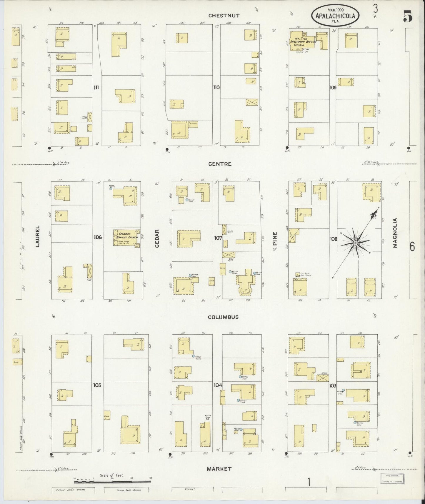 Sanborn Fire Insurance Map from Apalachicola, Franklin County, Florida (1909), Sheet #0005 - Complete Map Set gallery image, historic Sanborn map, vintage wall art, Florida Florida