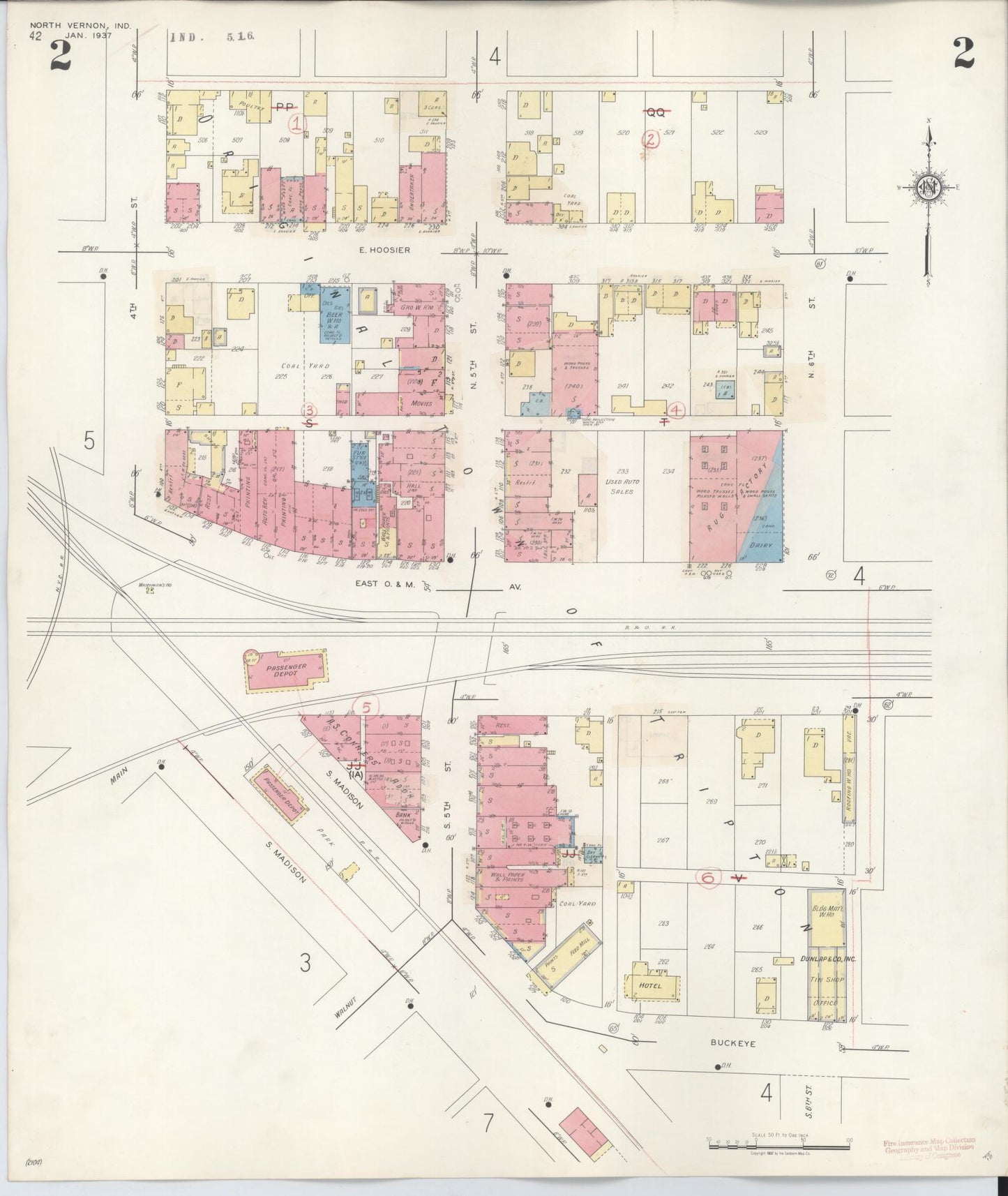 Sanborn Fire Insurance Map from North Vernon, Jennings County, Indiana (1943), Sheet #0002 - Complete Map Set gallery image, historic Sanborn map, vintage wall art, Indiana Indiana