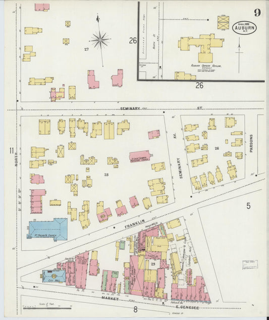 Sanborn Fire Insurance Map from Auburn, Cayuga County, New York (1898), Sheet #0009 - Historic Sanborn Fire Insurance Map Print, vintage old map wall art, antique decor, genealogy gift, New York New York map