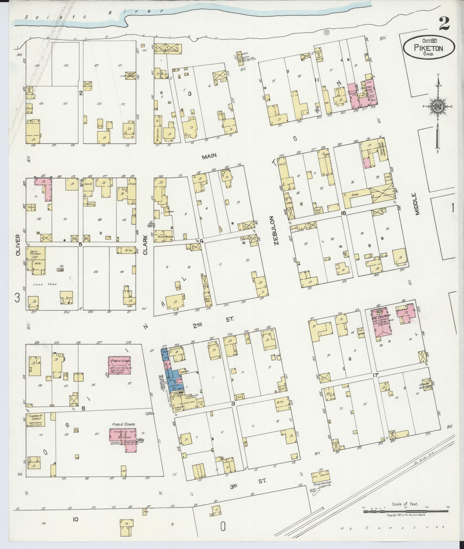 Sanborn Fire Insurance Map from Piketon, Pike County, Ohio (1921), Sheet #0002 - Complete Map Set gallery image, historic Sanborn map, vintage wall art, Ohio Ohio