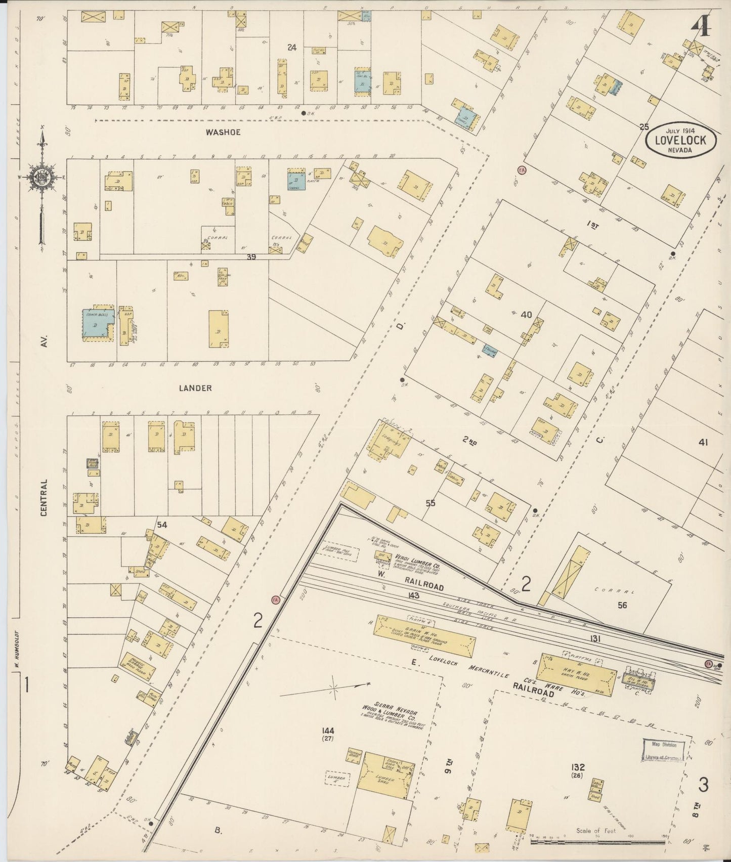 Sanborn Fire Insurance Map from Lovelock, Pershing County, Nevada (1914), Sheet #0004 - Complete Map Set gallery image, historic Sanborn map, vintage wall art, Nevada Nevada