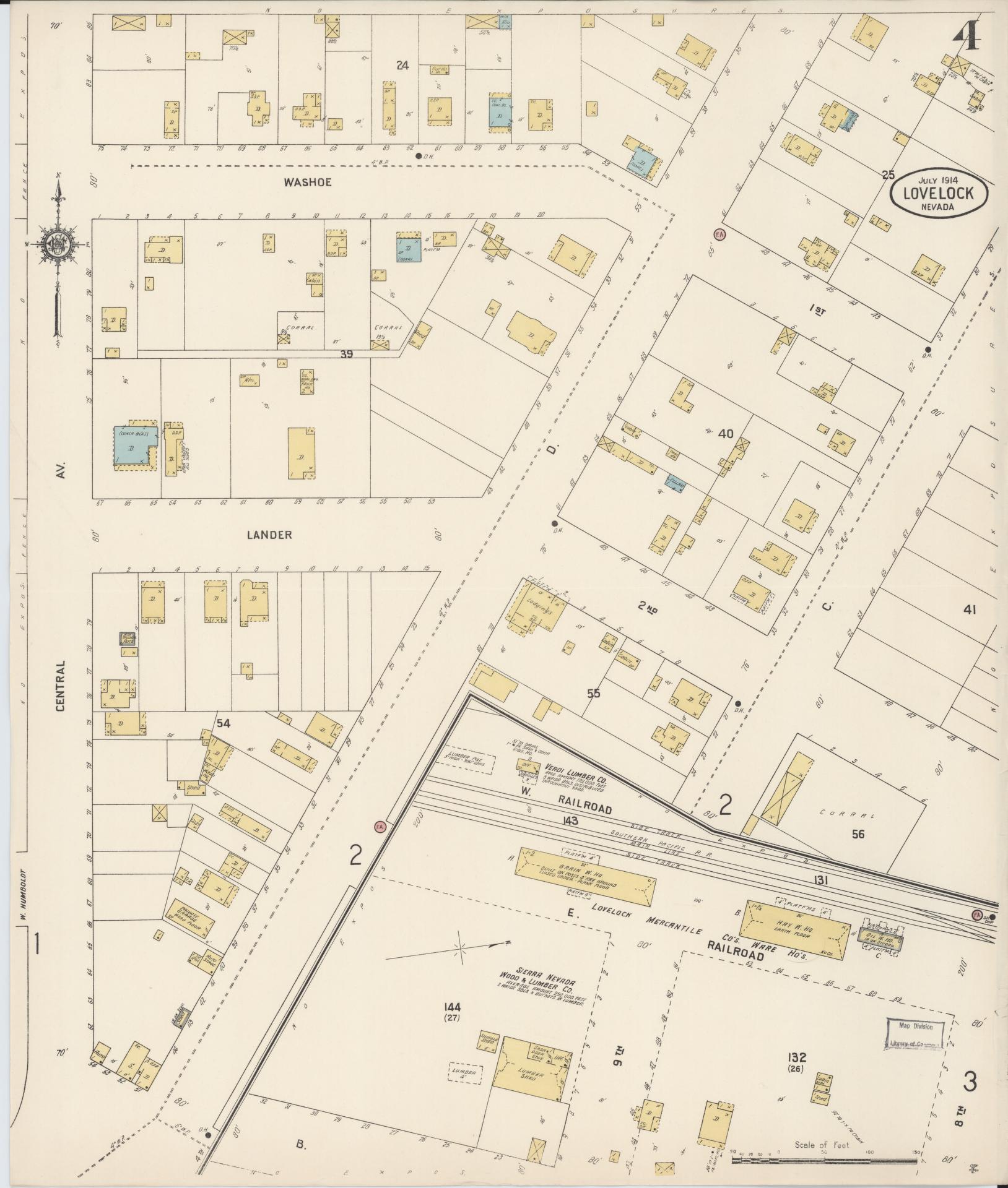 Sanborn Fire Insurance Map from Lovelock, Pershing County, Nevada (1914), Sheet #0004 - Complete Map Set gallery image, historic Sanborn map, vintage wall art, Nevada Nevada