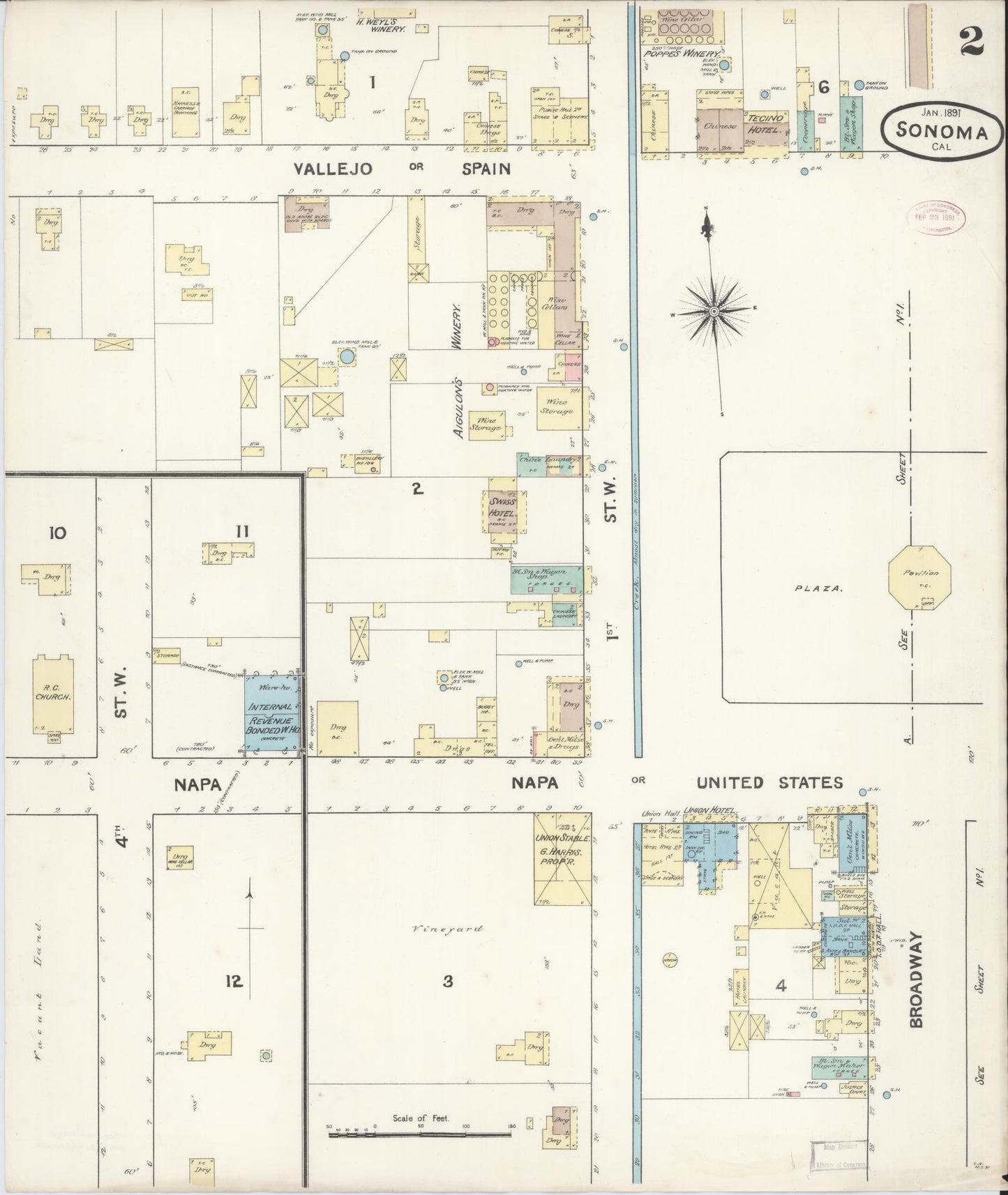 Sanborn Fire Insurance Map from Sonoma, Sonoma County, California (1891), Sheet #0002 - Complete Map Set gallery image, historic Sanborn map, vintage wall art, California California