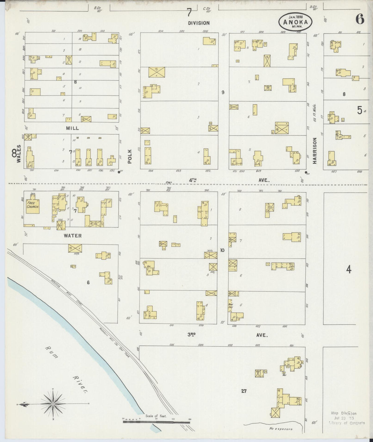 Sanborn Fire Insurance Map from Anoka, Anoka County, Minnesota (1898), Sheet #0006 - Complete Map Set gallery image, historic Sanborn map, vintage wall art, Minnesota Minnesota