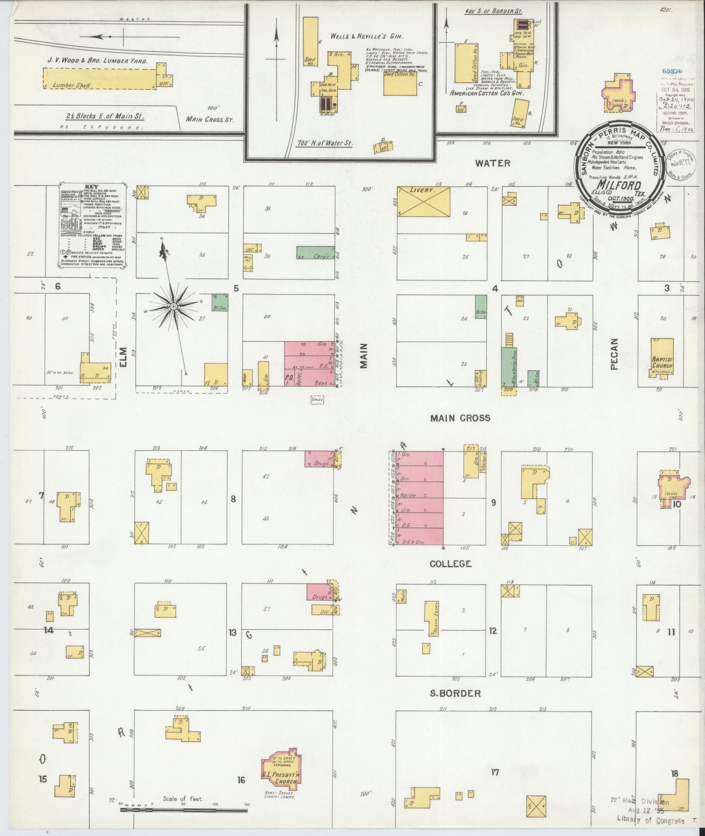 Sanborn Fire Insurance Map from Milford, Ellis County, Texas (1900), Sheet #0001 - Historic Sanborn Fire Insurance Map Print, vintage old map wall art, antique decor, genealogy gift, Texas Texas map