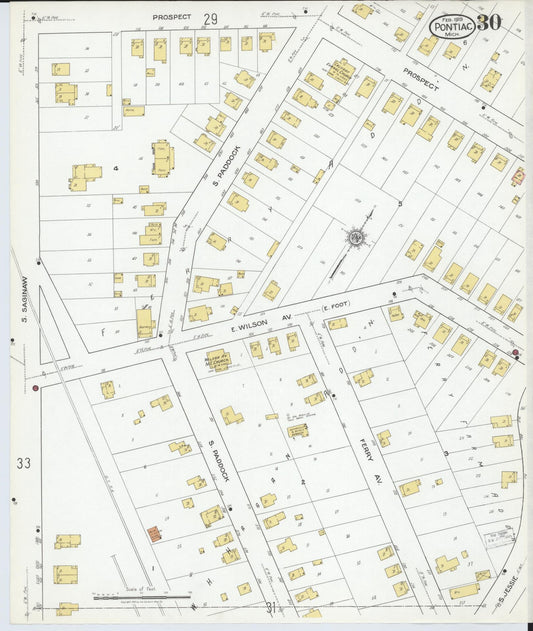 Sanborn Fire Insurance Map from Pontiac, Oakland County, Michigan (1919), Sheet #0030 - Historic Sanborn Fire Insurance Map Print, vintage old map wall art, antique decor, genealogy gift, Michigan Michigan map