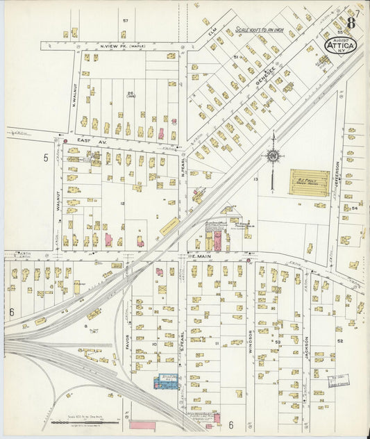 Sanborn Fire Insurance Map from Attica, Wyoming County, New York (1917), Sheet #0008 - Historic Sanborn Fire Insurance Map Print, vintage old map wall art, antique decor, genealogy gift, New York New York map