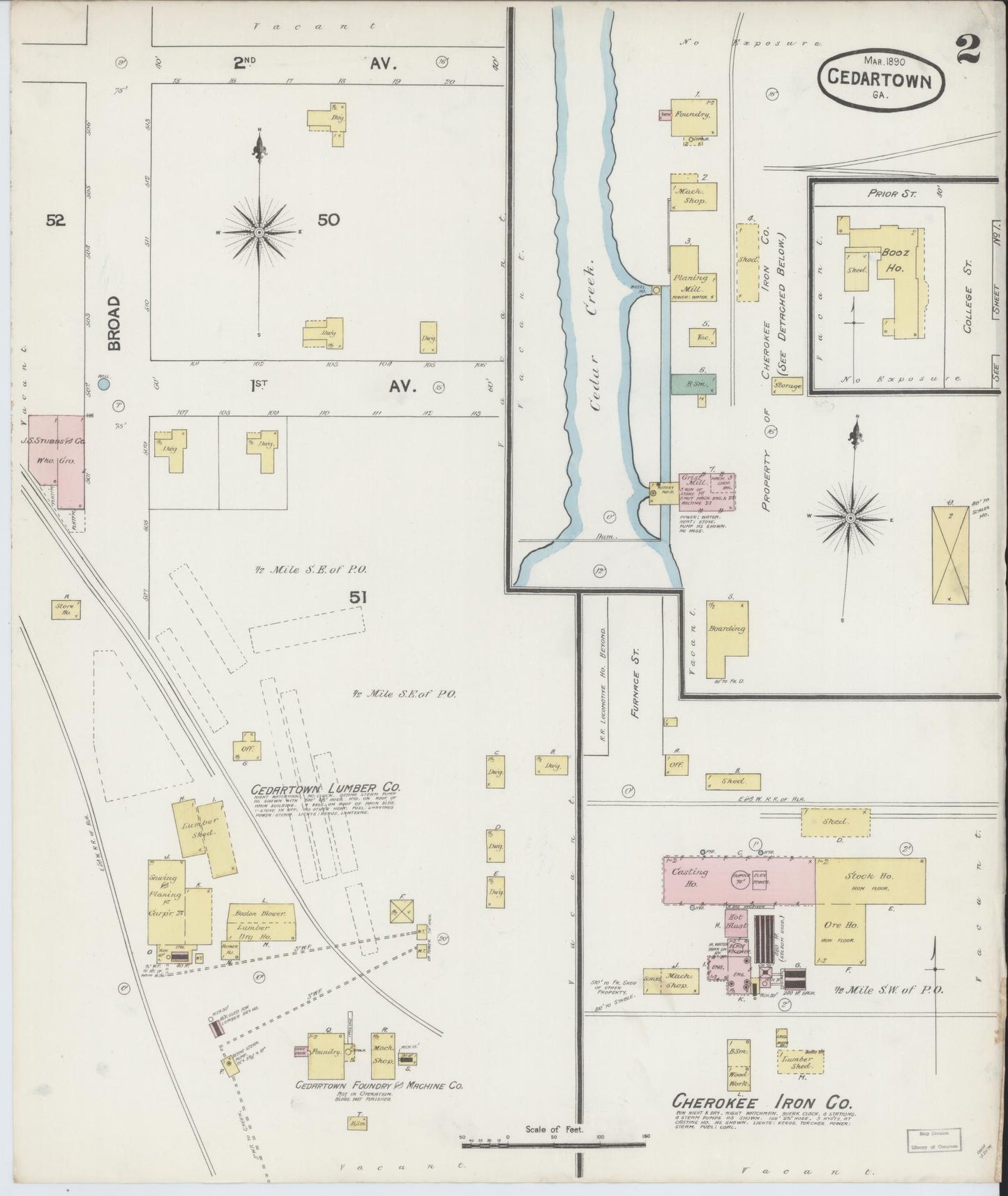 Sanborn Fire Insurance Map from Cedartown, Polk County, Georgia (1890), Sheet #0002 - Complete Map Set gallery image, historic Sanborn map, vintage wall art, Georgia Georgia
