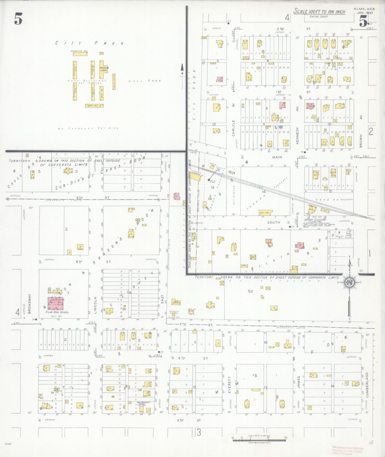 Sanborn Fire Insurance Map from Alma, Harlan County, Nebraska (1937), Sheet #0005 - Complete Map Set gallery image, historic Sanborn map, vintage wall art, Nebraska Nebraska