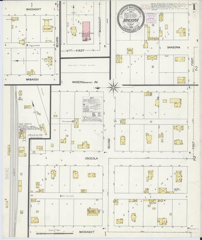 Sanborn Fire Insurance Map from Minooka, Grundy County, Illinois (1907), Sheet #0001 - Complete Map Set gallery image, historic Sanborn map, vintage wall art, Illinois Illinois