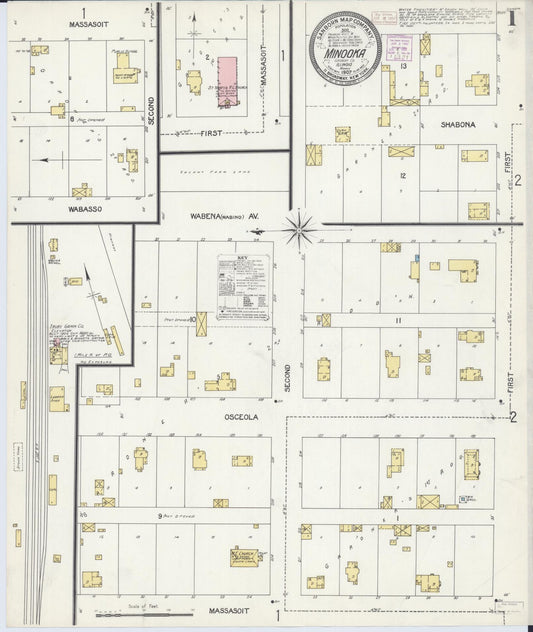 Sanborn Fire Insurance Map from Minooka, Grundy County, Illinois (1907), Sheet #0001 - Complete Map Set gallery image, historic Sanborn map, vintage wall art, Illinois Illinois