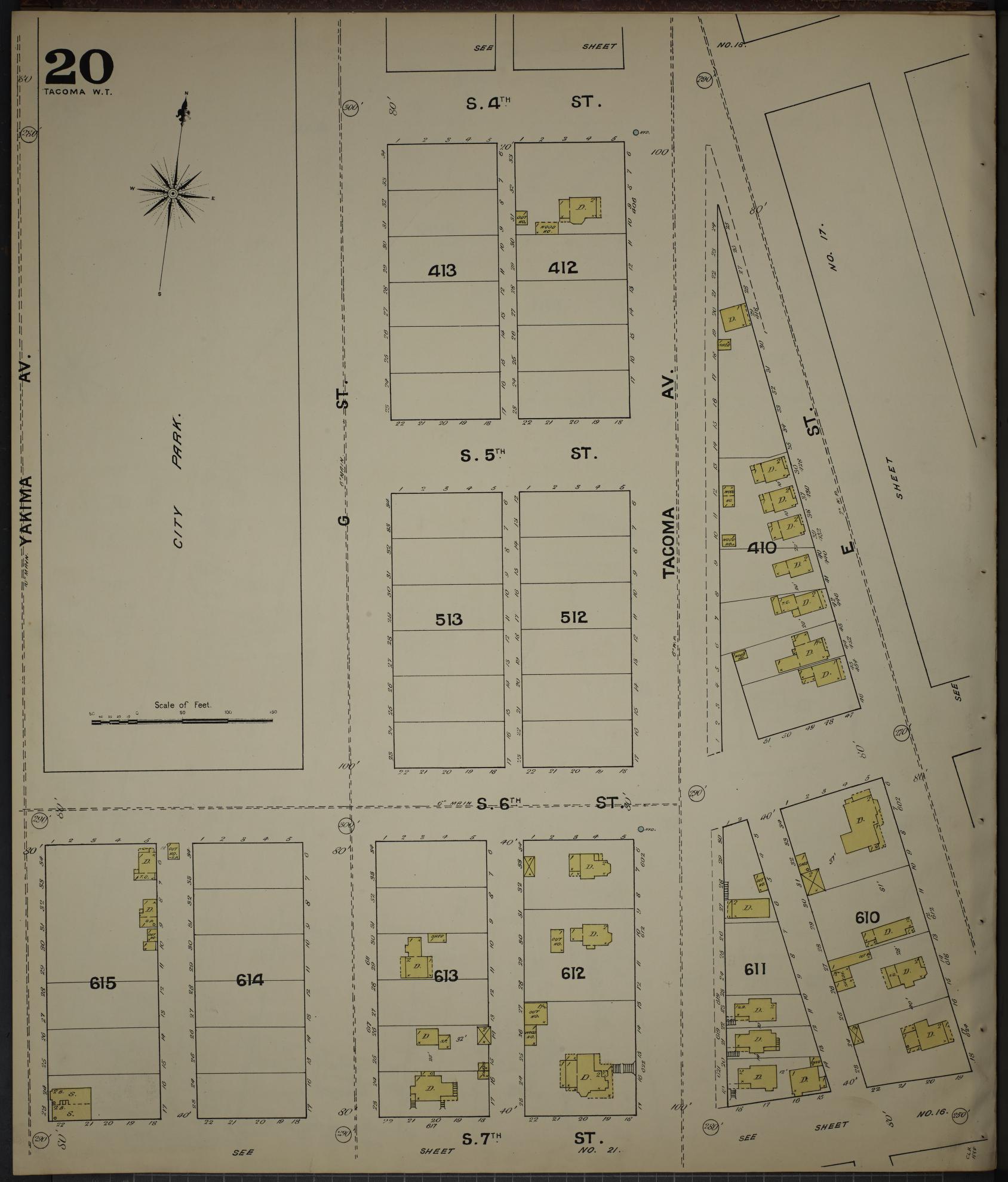 Sanborn Fire Insurance Map from Tacoma, Pierce County, Washington (1888), Sheet #0020 - Historic Sanborn Fire Insurance Map Print, vintage old map wall art, antique decor, genealogy gift, Washington Washington map