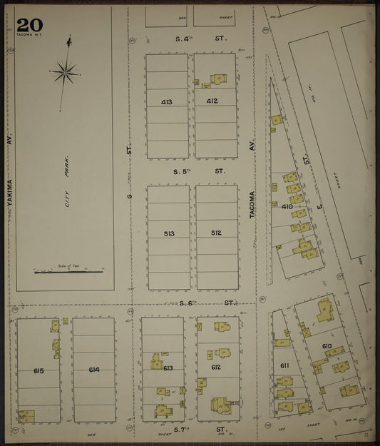 Sanborn Fire Insurance Map from Tacoma, Pierce County, Washington (1888), Sheet #0020 - Historic Sanborn Fire Insurance Map Print, vintage old map wall art, antique decor, genealogy gift, Washington Washington map
