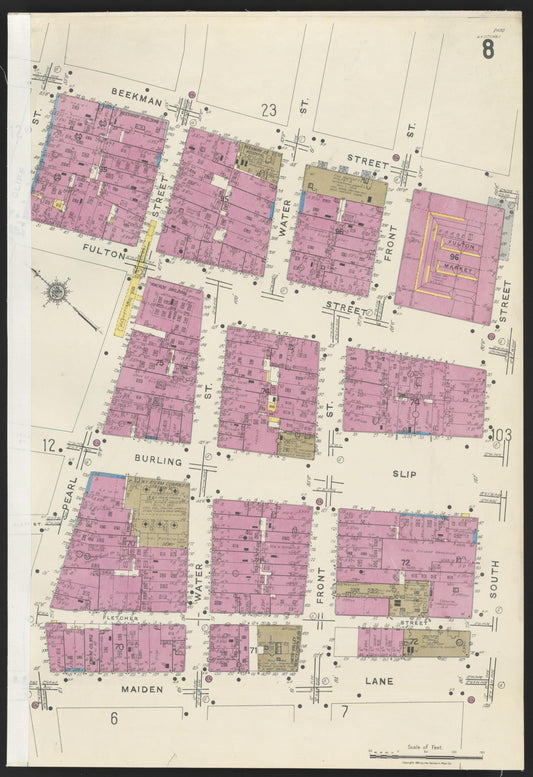 Sanborn Fire Insurance Map from New York, Bronx, Manhattan, New York (1923), Sheet #0008 - Historic Sanborn Fire Insurance Map Print, vintage old map wall art, antique decor, genealogy gift, New York New York map