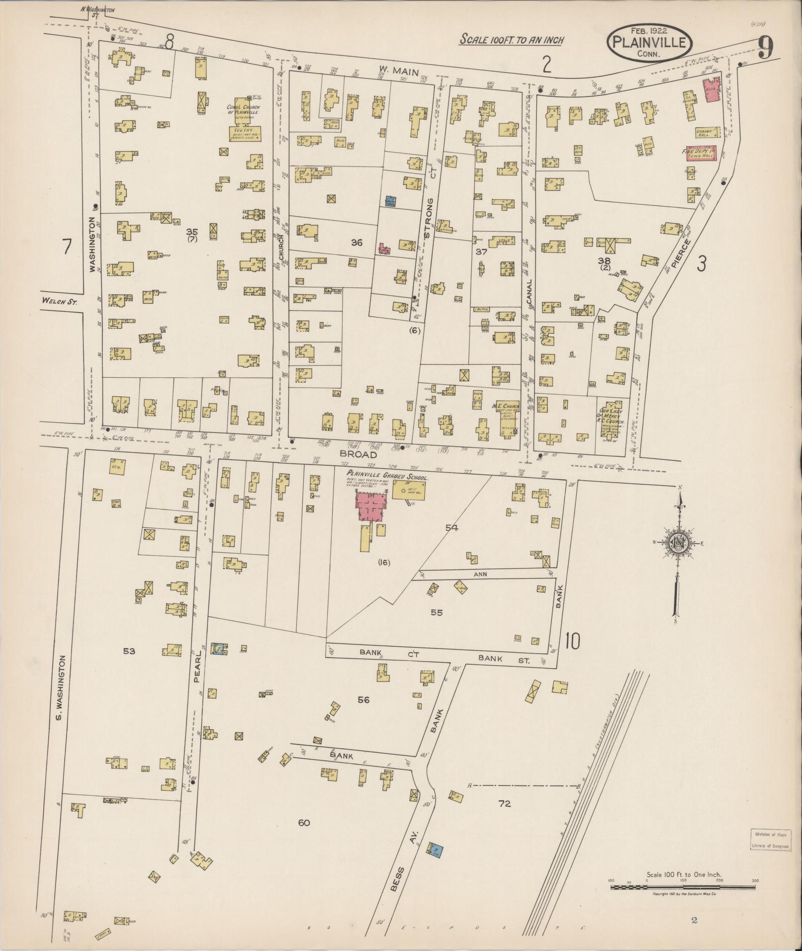 Sanborn Fire Insurance Map from Plainville, Hartford County, Connecticut (1922), Sheet #0009 - Historic Sanborn Fire Insurance Map Print, vintage old map wall art, antique decor, genealogy gift, Connecticut Connecticut map