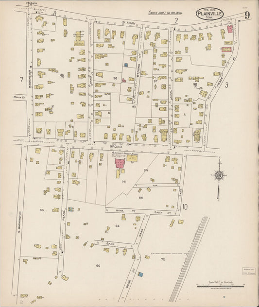 Sanborn Fire Insurance Map from Plainville, Hartford County, Connecticut (1922), Sheet #0009 - Historic Sanborn Fire Insurance Map Print, vintage old map wall art, antique decor, genealogy gift, Connecticut Connecticut map