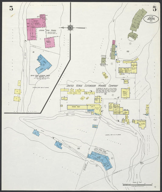 Sanborn Fire Insurance Map from Jerome, Yavapai County, Arizona (1924), Sheet #0005 - Historic Sanborn Fire Insurance Map Print, vintage old map wall art, antique decor, genealogy gift, Arizona Arizona map
