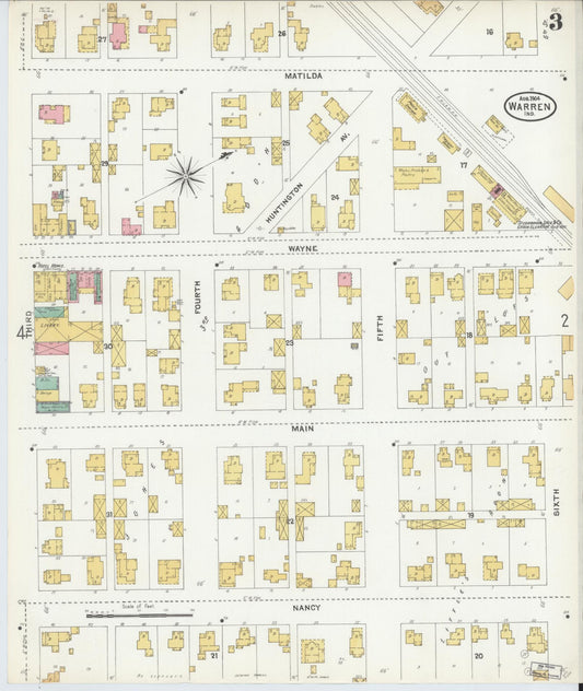 Sanborn Fire Insurance Map from Warren, Huntington County, Indiana (1904), Sheet #0003 - Historic Sanborn Fire Insurance Map Print, vintage old map wall art, antique decor, genealogy gift, Indiana Indiana map