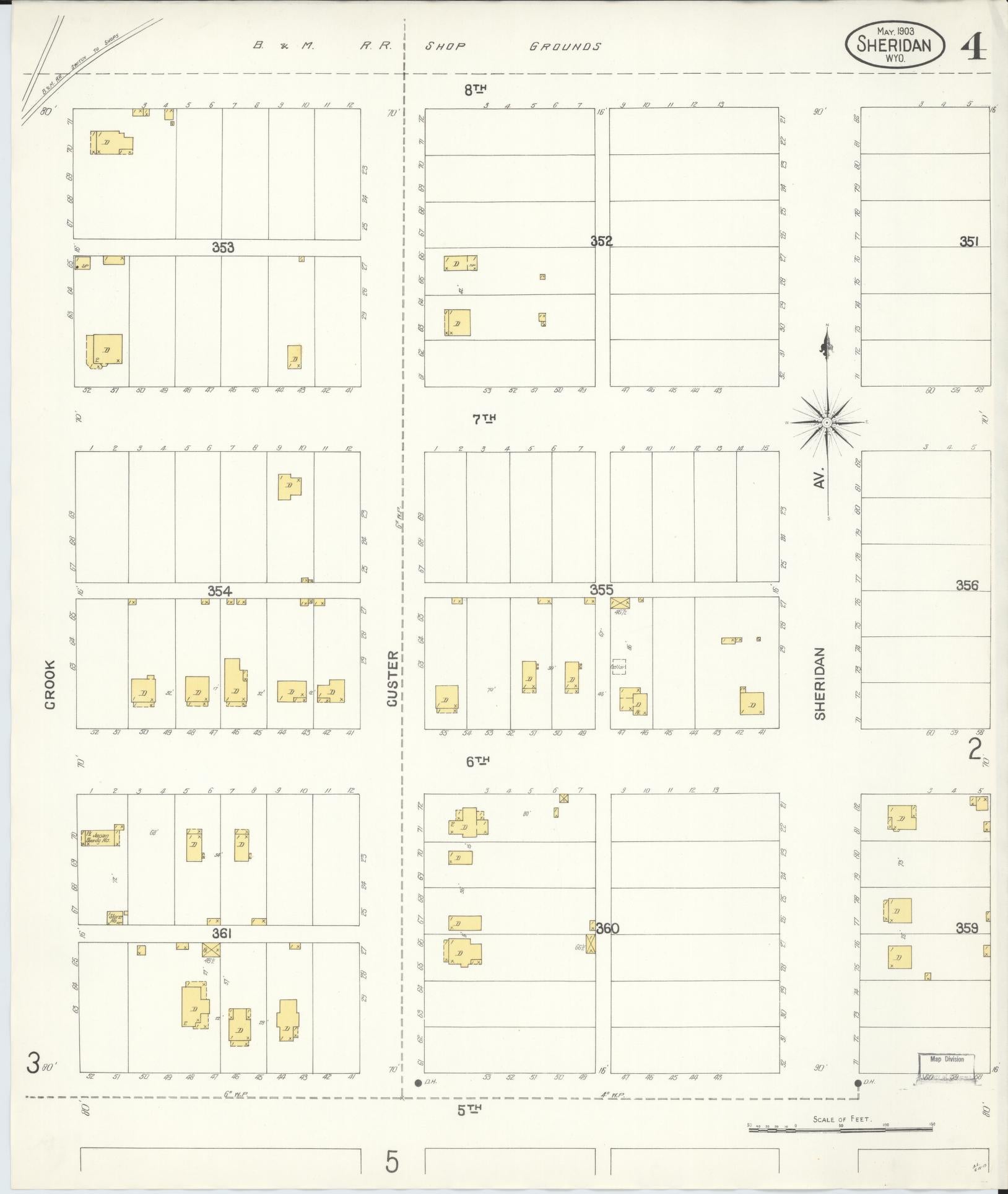 Sanborn Fire Insurance Map from Sheridan, Sheridan County, Wyoming (1903), Sheet #0004 - Complete Map Set gallery image, historic Sanborn map, vintage wall art, Wyoming Wyoming