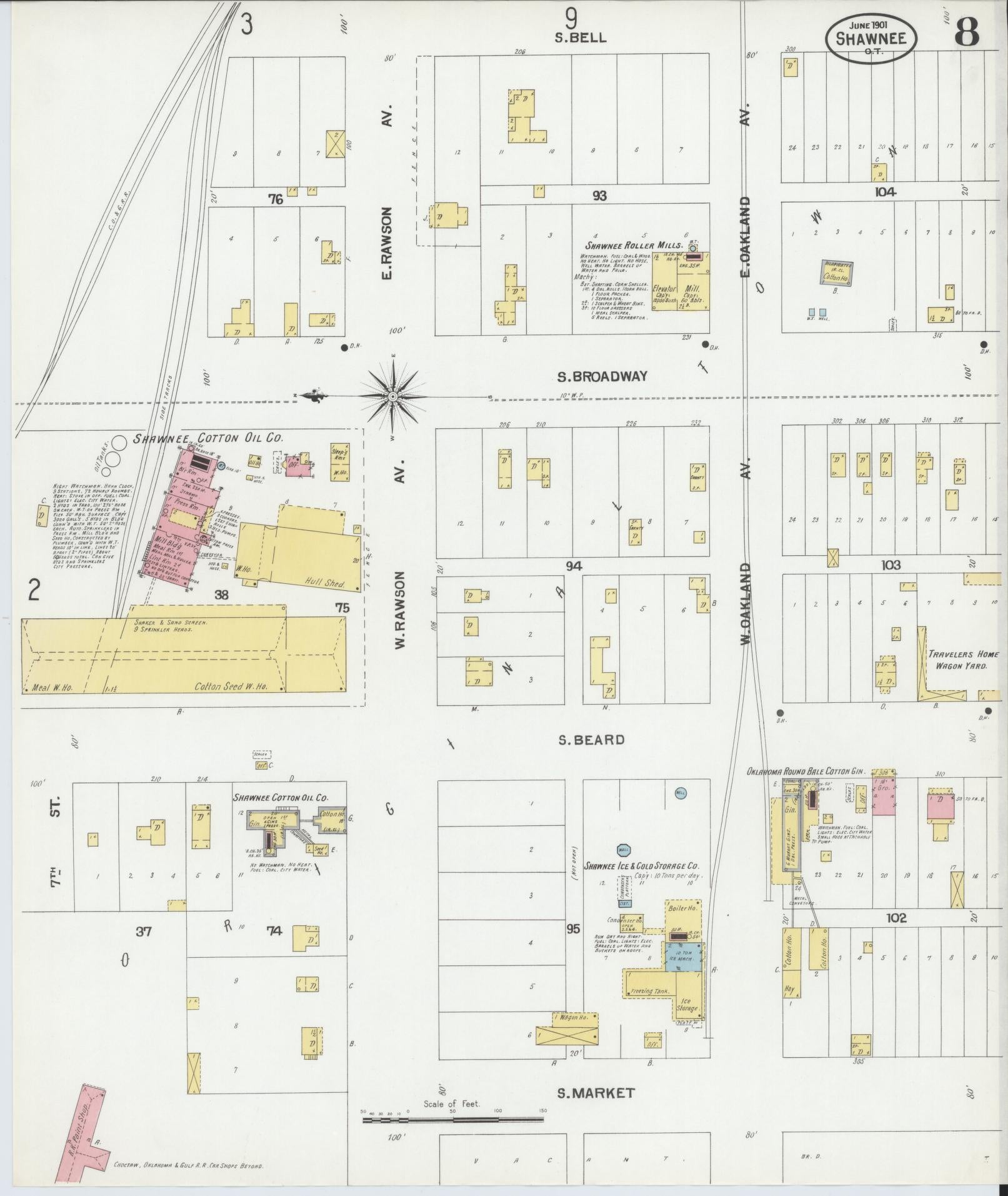 Sanborn Fire Insurance Map from Shawnee, Pottawatomie County, Oklahoma (1901), Sheet #0008 - Complete Map Set gallery image, historic Sanborn map, vintage wall art, Oklahoma Oklahoma