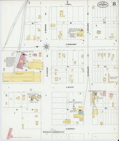 Sanborn Fire Insurance Map from Shawnee, Pottawatomie County, Oklahoma (1901), Sheet #0008 - Complete Map Set gallery image, historic Sanborn map, vintage wall art, Oklahoma Oklahoma