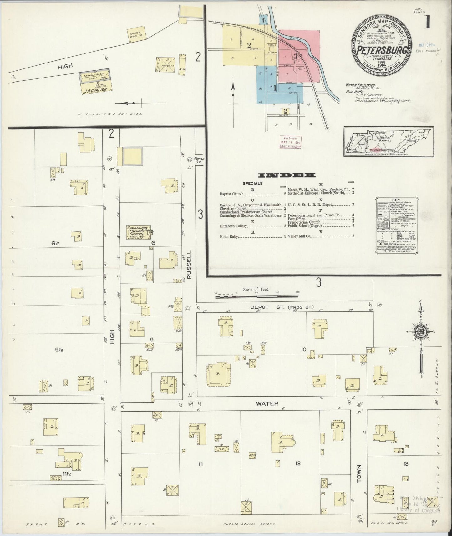 Sanborn Fire Insurance Map from Petersburgh, Lincoln County, Tennessee. (1914) – Historic Sanborn Fire Insurance Map Print