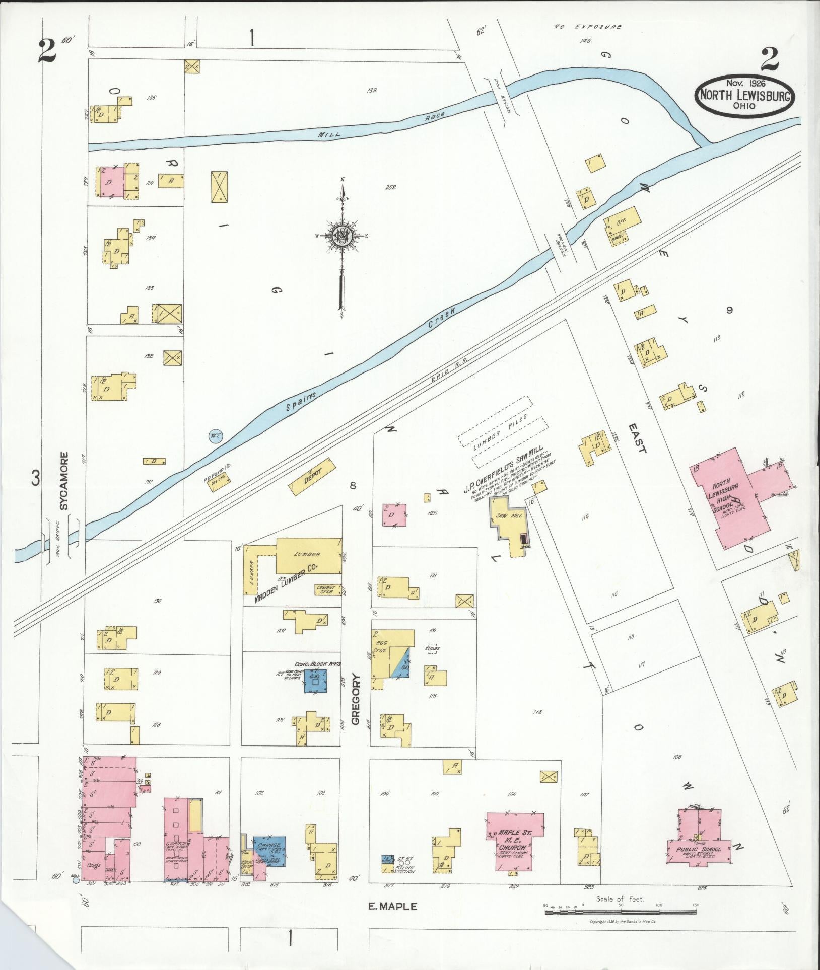 Sanborn Fire Insurance Map from North Lewisburg, Champaign County, Ohio (1926), Sheet #0002 - Complete Map Set gallery image, historic Sanborn map, vintage wall art, Ohio Ohio
