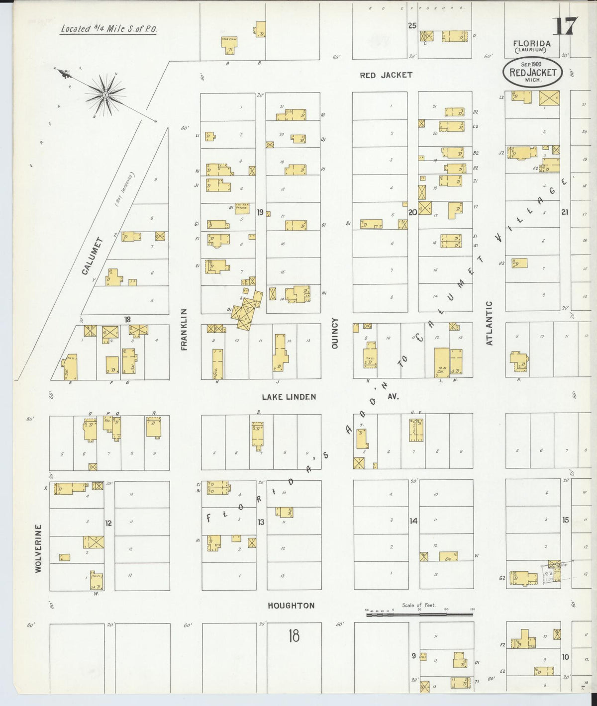 Sanborn Fire Insurance Map from Red Jacket, Houghton County, Michigan (1900), Sheet #0017 - Historic Sanborn Fire Insurance Map Print, vintage old map wall art, antique decor, genealogy gift, Michigan Michigan map