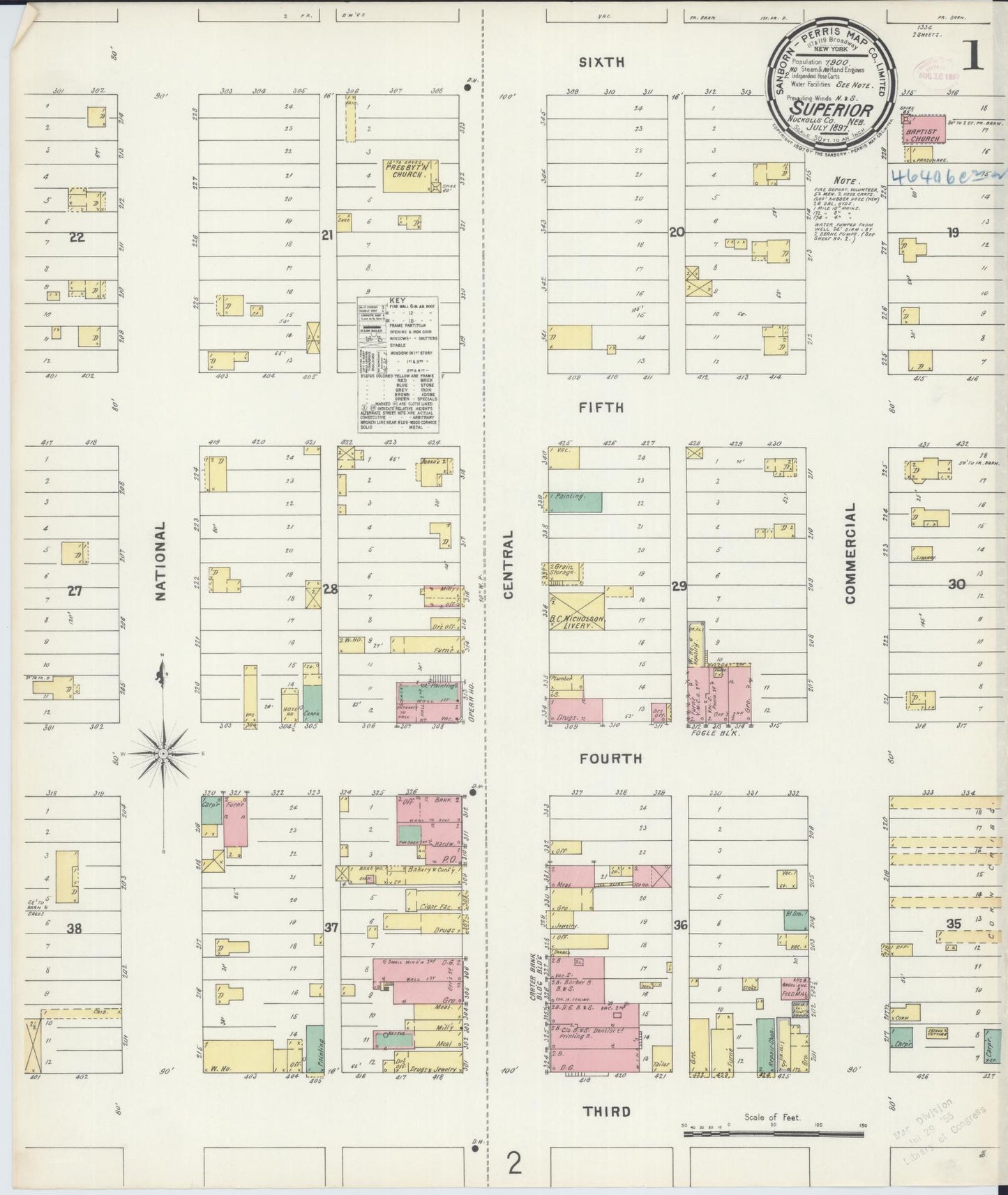 Sanborn Fire Insurance Map from Superior, Nuckolls County, Nebraska (1897), Sheet #0001 - Historic Sanborn Fire Insurance Map Print, vintage old map wall art, antique decor, genealogy gift, Nebraska Nebraska map