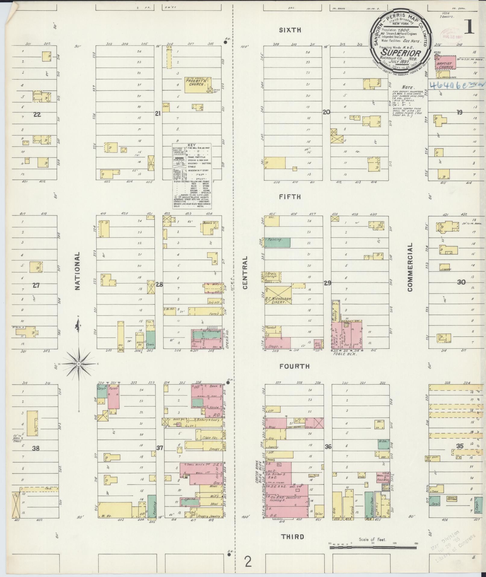 Sanborn Fire Insurance Map from Superior, Nuckolls County, Nebraska (1897), Sheet #0001 - Historic Sanborn Fire Insurance Map Print, vintage old map wall art, antique decor, genealogy gift, Nebraska Nebraska map