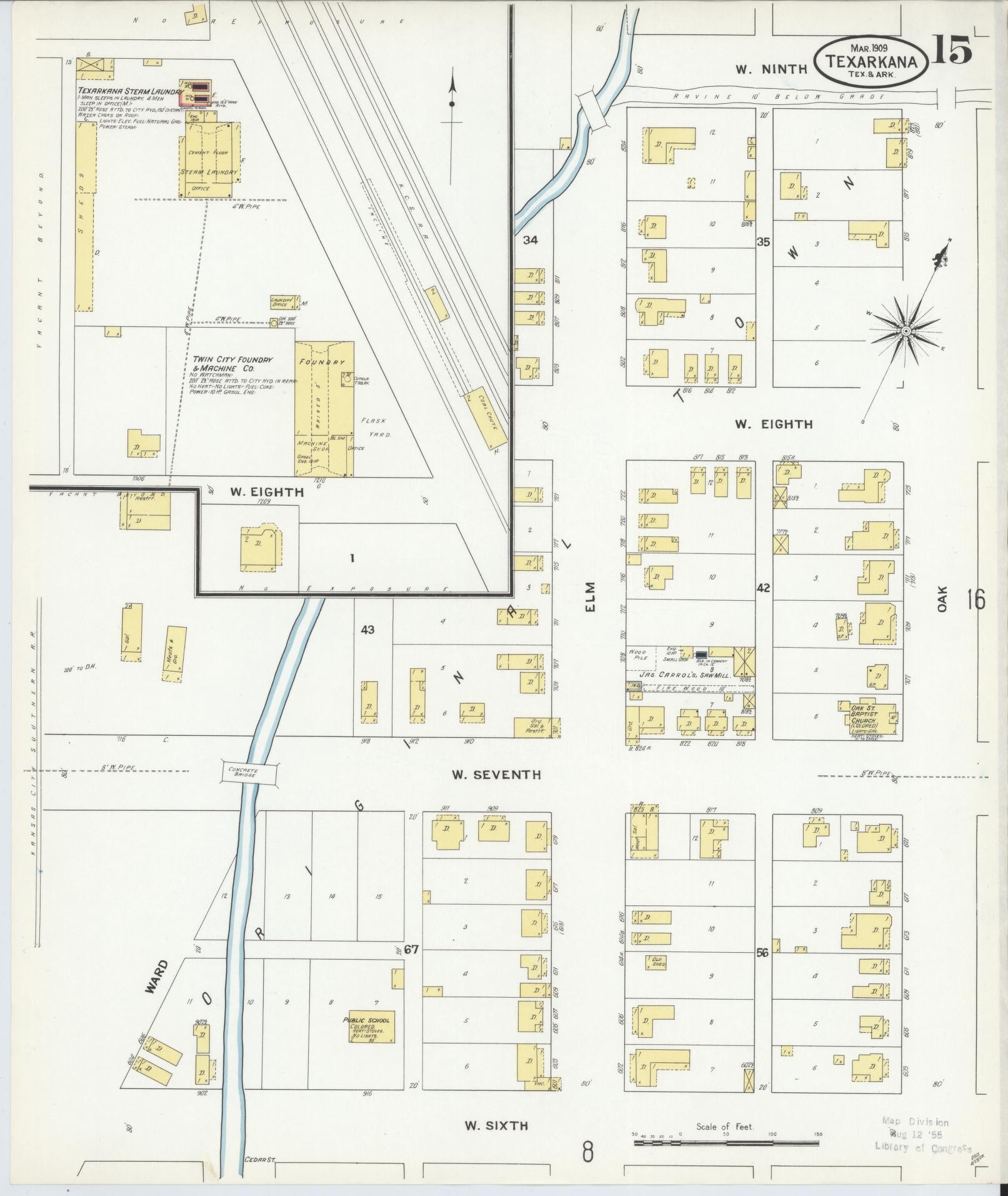 Sanborn Fire Insurance Map from Texarkana, Bowie County, Texas (1909), Sheet #0015 - Complete Map Set gallery image, historic Sanborn map, vintage wall art, Texas Texas