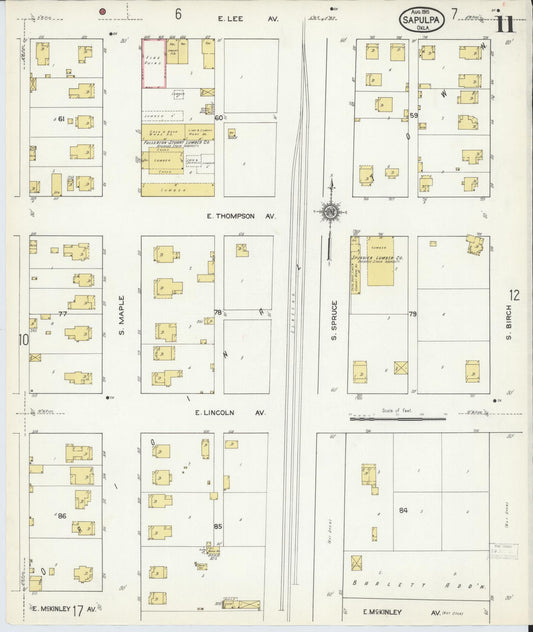 Sanborn Fire Insurance Map from Sapulpa, Creek County, Oklahoma (1915), Sheet #0011 - Historic Sanborn Fire Insurance Map Print, vintage old map wall art, antique decor, genealogy gift, Oklahoma Oklahoma map