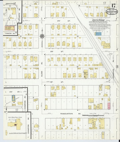 Sanborn Fire Insurance Map from Houghton, Houghton County, Michigan (1917), Sheet #0017 - Historic Sanborn Fire Insurance Map Print, vintage old map wall art, antique decor, genealogy gift, Michigan Michigan map