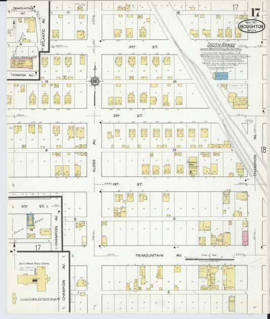 Sanborn Fire Insurance Map from Houghton, Houghton County, Michigan (1917), Sheet #0017 - Historic Sanborn Fire Insurance Map Print, vintage old map wall art, antique decor, genealogy gift, Michigan Michigan map