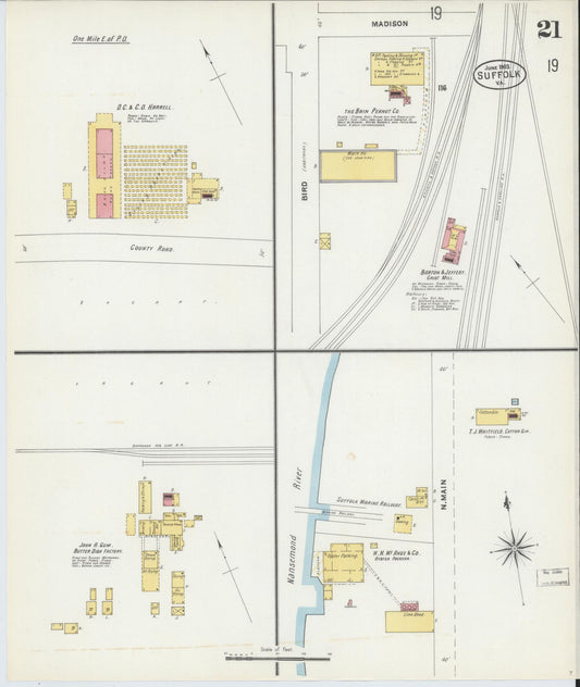 Sanborn Fire Insurance Map from Suffolk, Independent Cities, Virginia (1903), Sheet #0021 - Historic Sanborn Fire Insurance Map Print, vintage old map wall art, antique decor, genealogy gift, Virginia Virginia map