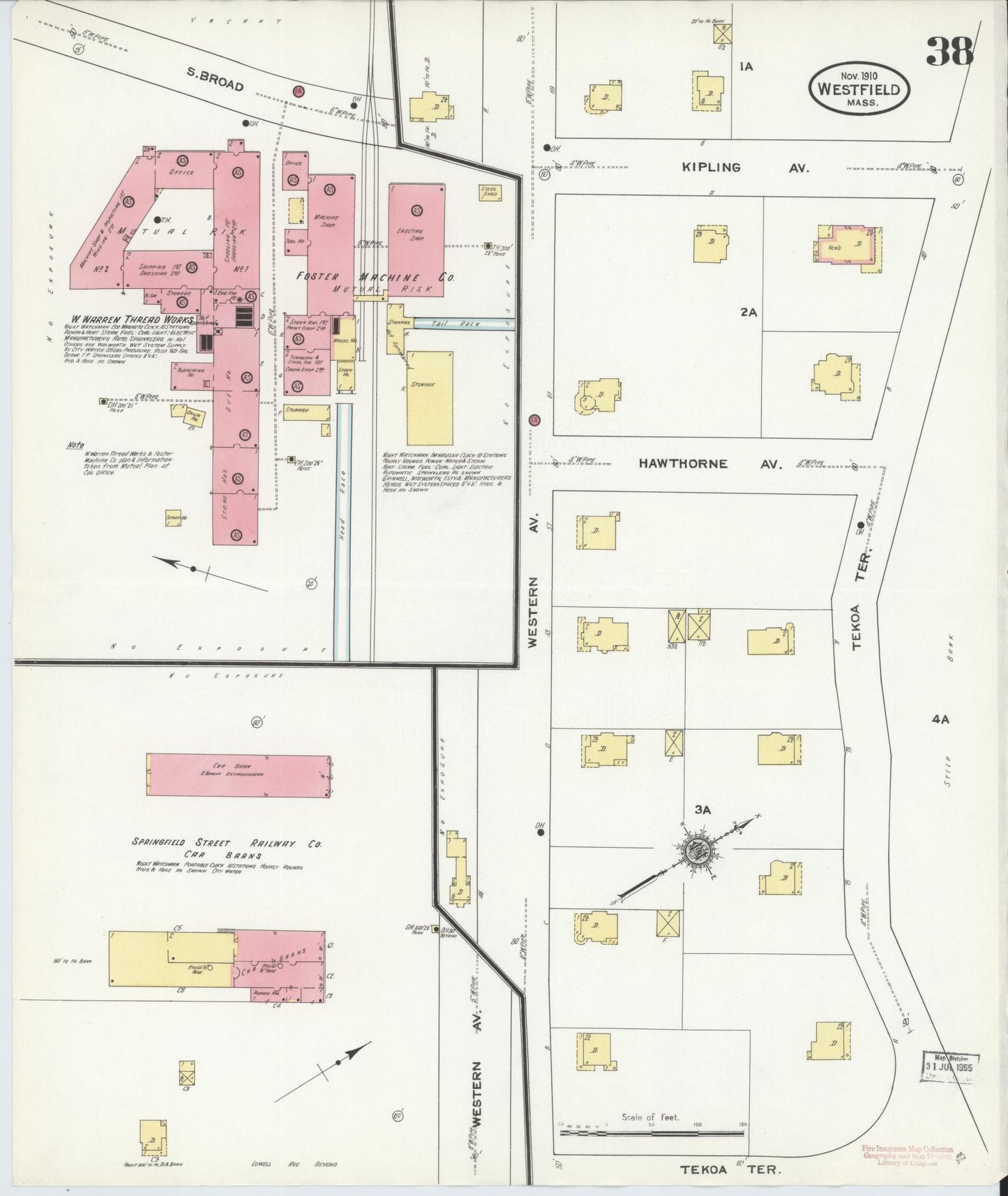 Sanborn Fire Insurance Map from Westfield, Hampden County, Massachusetts (1910), Sheet #0038 - Complete Map Set gallery image, historic Sanborn map, vintage wall art, Massachusetts Massachusetts