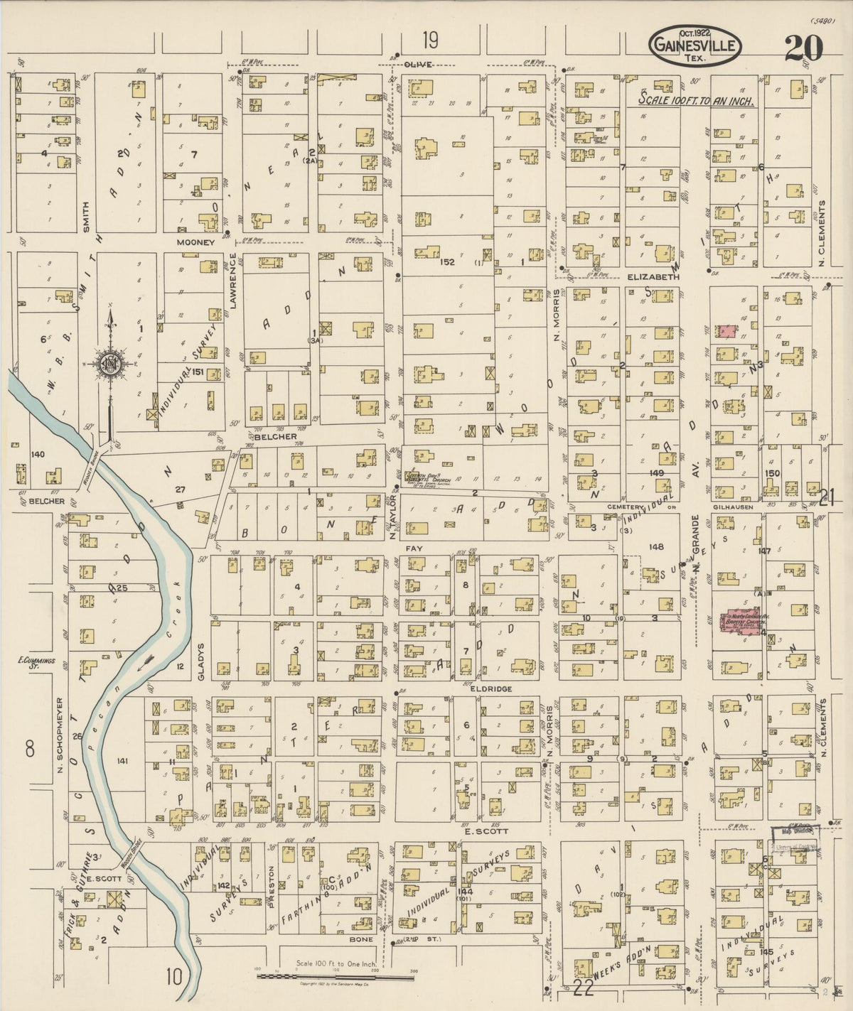 Sanborn Fire Insurance Map from Gainesville, Cooke County, Texas (1922), Sheet #0020 - Complete Map Set gallery image, historic Sanborn map, vintage wall art, Texas Texas