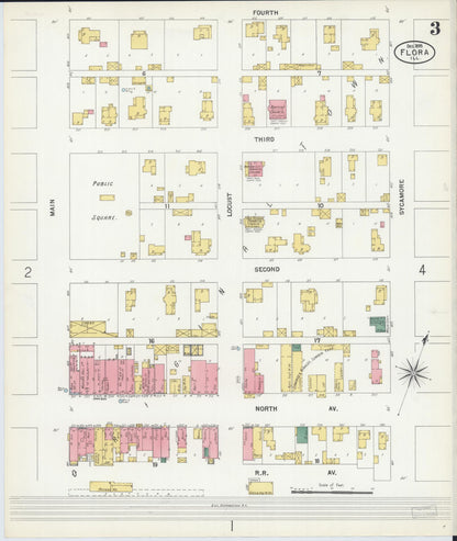 Sanborn Fire Insurance Map from Flora, Clay County, Illinois (1899), Sheet #0003 - Complete Map Set gallery image, historic Sanborn map, vintage wall art, Illinois Illinois