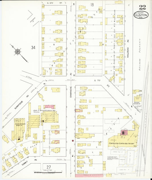 Sanborn Fire Insurance Map from Clinton, Clinton County, Iowa (1917), Sheet #0022 - Historic Sanborn Fire Insurance Map Print, vintage old map wall art