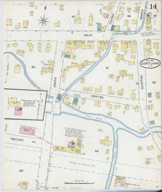 Sanborn Fire Insurance Map from Cortland, Cortland County, New York (1892), Sheet #0014 - Historic Sanborn Fire Insurance Map Print, vintage old map wall art, antique decor, genealogy gift, New York New York map
