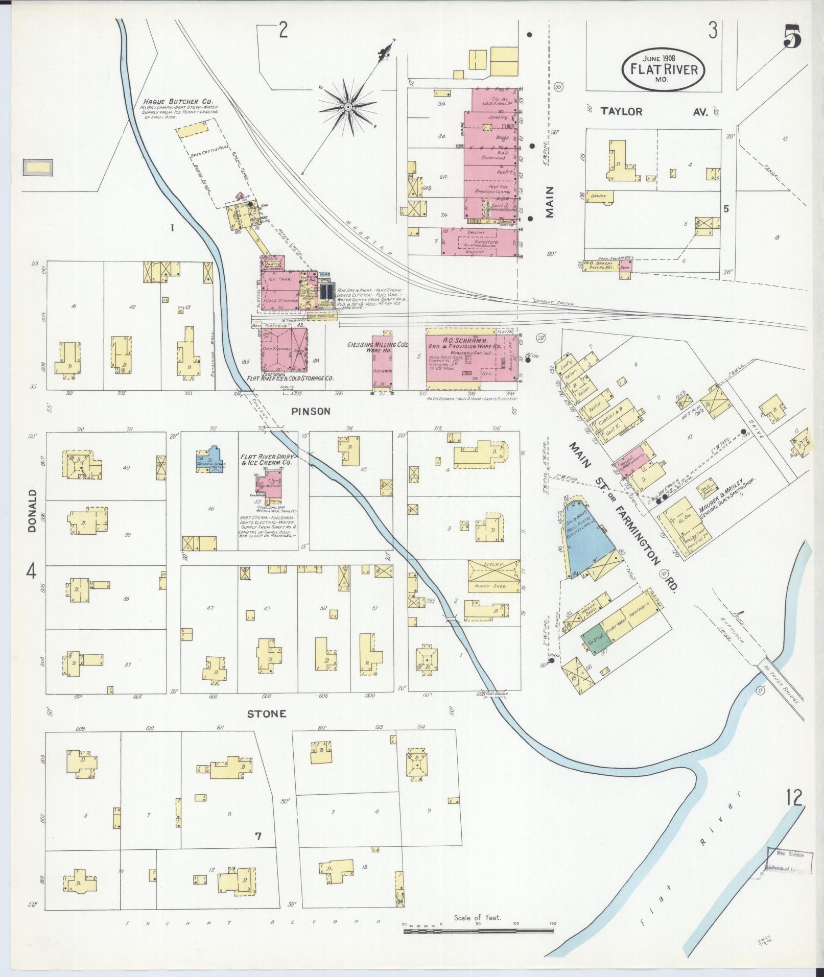 Sanborn Fire Insurance Map from Flat River, Saint Francois County, Missouri (1908), Sheet #0005 - Complete Map Set gallery image, historic Sanborn map, vintage wall art, Missouri Missouri