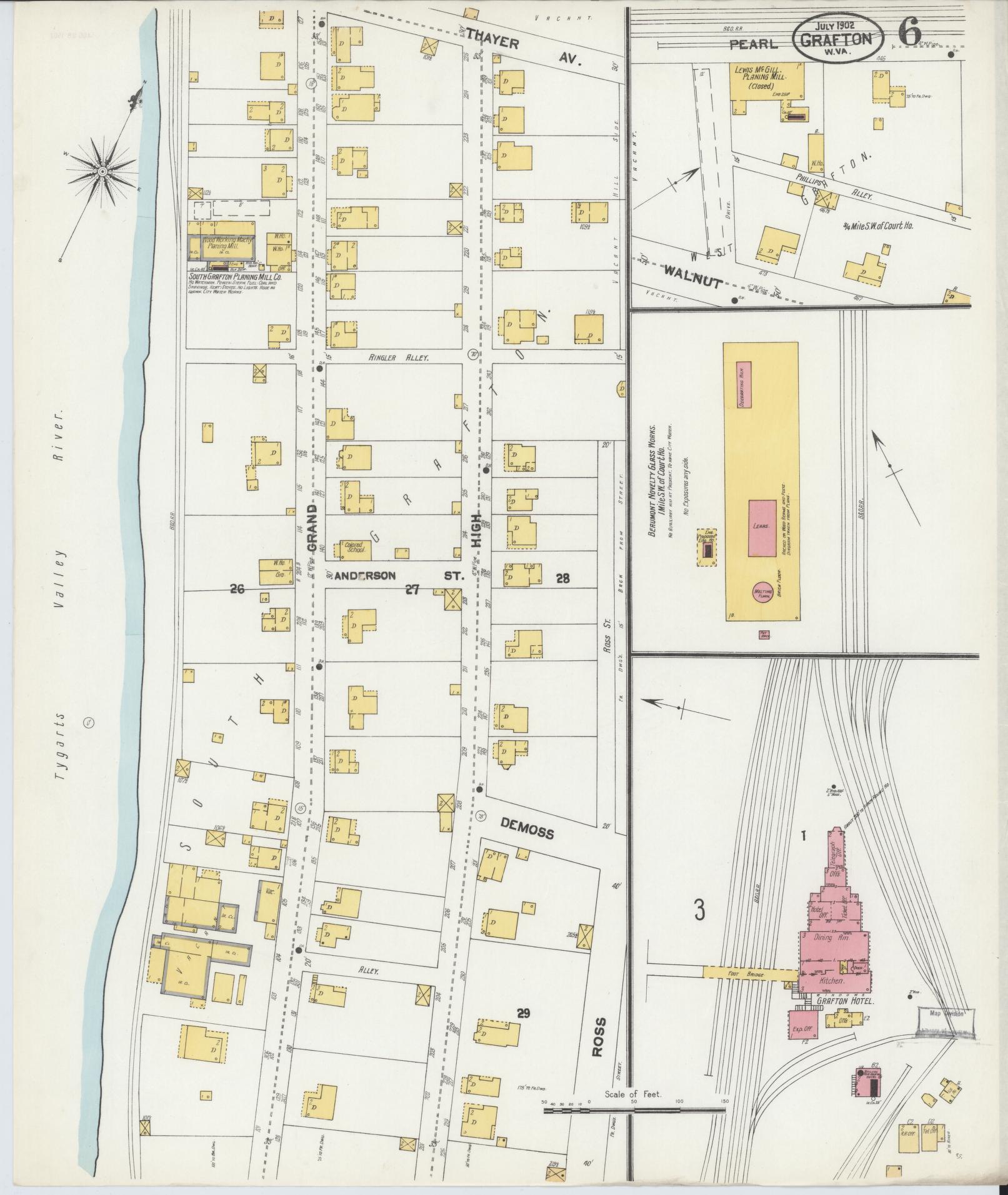 Sanborn Fire Insurance Map from Grafton, Taylor County, West Virginia (1902), Sheet #0006 - Historic Sanborn Fire Insurance Map Print, vintage old map wall art, antique decor, genealogy gift, West Virginia West Virginia map