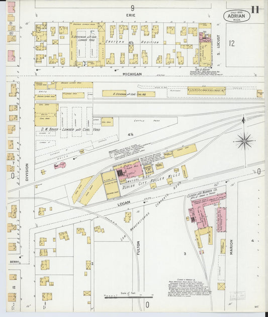 Sanborn Fire Insurance Map from Adrian, Lenawee County, Michigan (1899), Sheet #0011 - Historic Sanborn Fire Insurance Map Print, vintage old map wall art, antique decor, genealogy gift, Michigan Michigan map