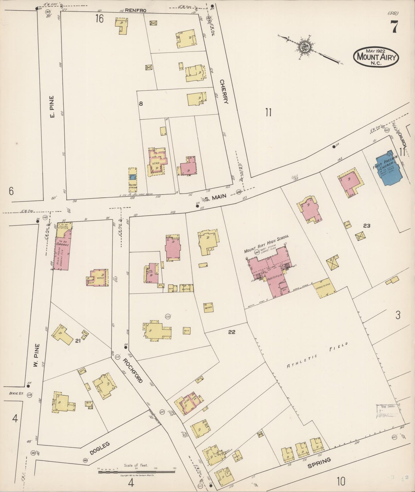 Sanborn Fire Insurance Map from Mount Airy, Surry County, North Carolina (1922), Sheet #0007 - Historic Sanborn Fire Insurance Map Print, vintage old map wall art, antique decor, genealogy gift, North Carolina North Carolina map
