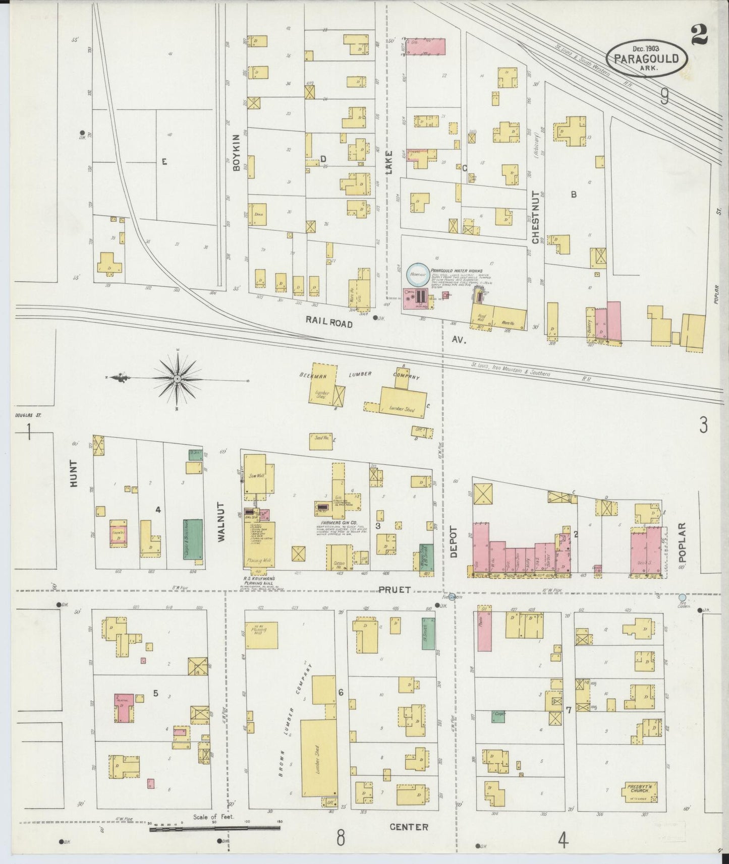 Sanborn Fire Insurance Map from Paragould, Greene County, Arkansas (1903), Sheet #0002 - Historic Sanborn Fire Insurance Map Print, vintage old map wall art, antique decor, genealogy gift, Arkansas Arkansas map